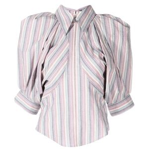 Isabel Marant cotton Pink striped Eori dagger collar button-front blouse NEW